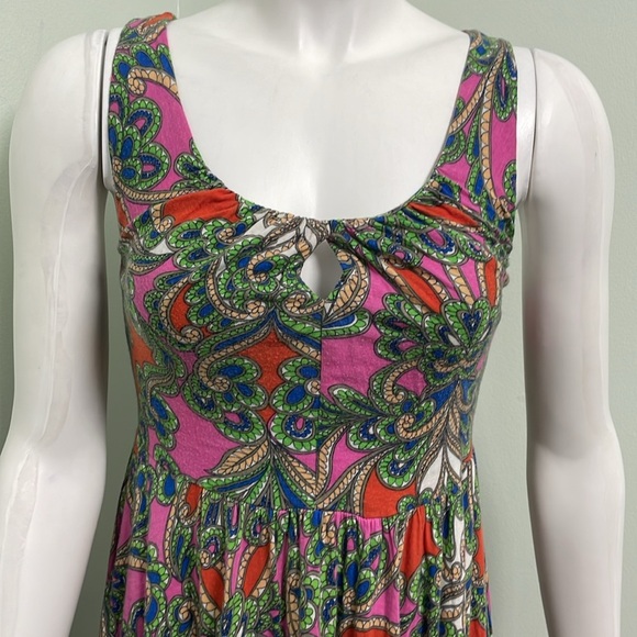 ANTHROPOLOGIE Lilka Seaglass Pink Green Paisley Printed Keyhole Midi Dress Small - Picture 5 of 12